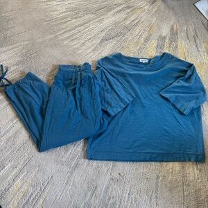 Iridium pull on pants blue matching set crewneck top lagenlook relaxed medium